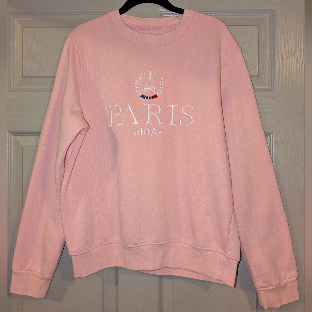 Paris Embroidered Crewneck Sweater - Pink
